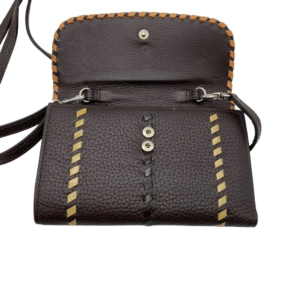 VTG Brighton crossbody wallet brown pebbled leather removable strap Y2K - Picture 6 of 11